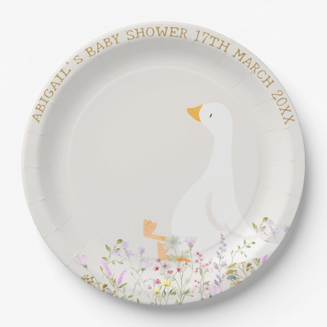 Assiettes En Carton Baby shower Fleur sauvage d'oie d'aquarelle (Devant)