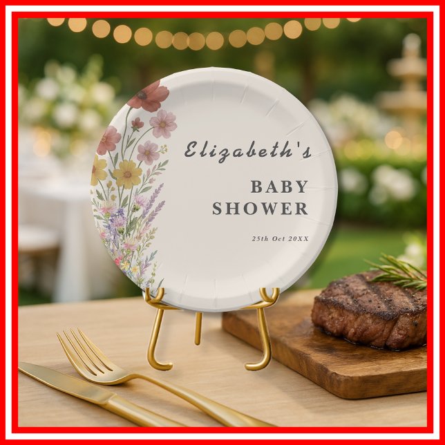 Assiettes En Carton Baby shower fleur sauvage Floral Boho (Créateur téléchargé)