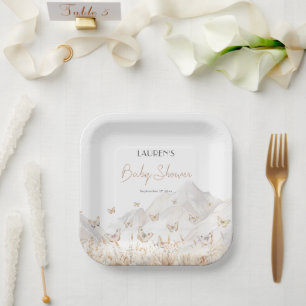 Assiettes En Carton Baby shower Fleur sauvage papillon Boho