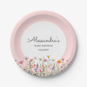 Assiettes En Carton Baby Shower Fleur Sauvage Rose