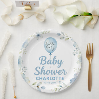 Assiettes En Carton Baby Shower Fleuriste Garçon Ballon Aquarelle Bleu