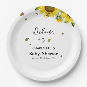 Assiettes En Carton Baby Shower Fleurs de Tournesol Aquarelle et Papil