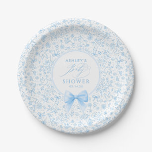 Assiettes En Carton Baby Shower Fleurs Sauvages à Ruban Bleu Chinoiser