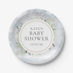 Assiettes En Carton Baby Shower Fleurs Verdoyantes Flocons de Neige Hi
