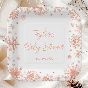 Assiettes En Carton Baby Shower Flocons de Neige en Or Rose