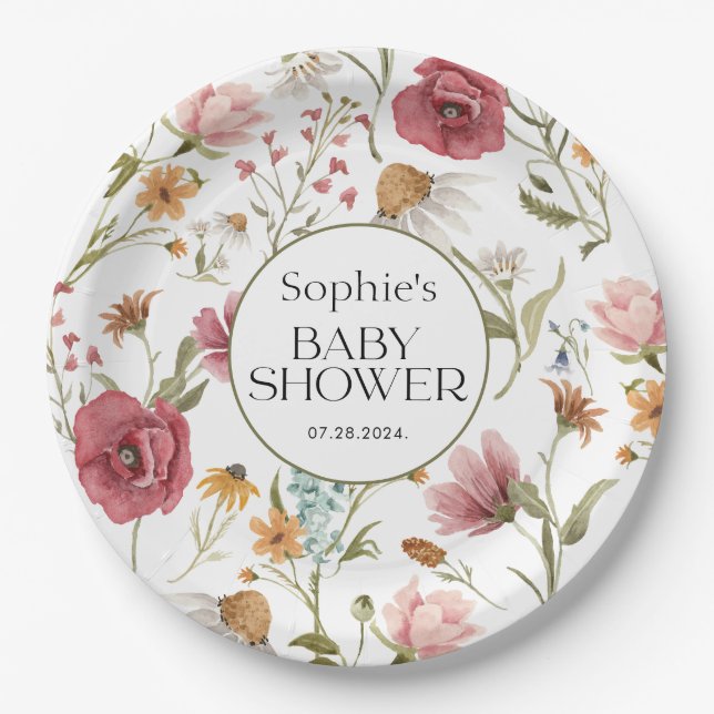 Assiettes En Carton Baby shower floral (Devant)