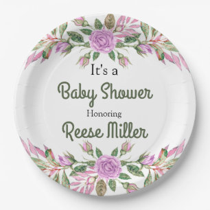 Assiettes En Carton Baby shower floral aquarelle