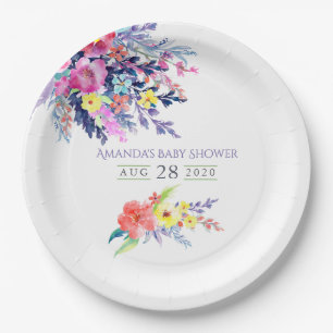 Assiettes En Carton Baby Shower Floral Aquarelle Coloré