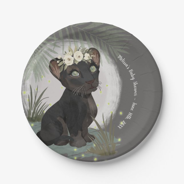 Assiettes En Carton Baby shower Floral Black Panther (Devant)