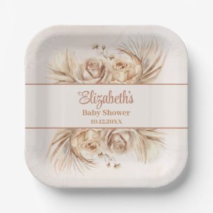 Assiettes En Carton Baby shower Floral Boho Blush