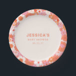 Assiettes En Carton Baby shower Floral Boho rose orange rétro<br><div class="desc">Plaques de papier à Baby shower sur mesure Retro Boho Rose et Orange Floral</div>