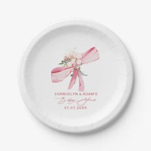 Assiettes En Carton Baby shower Floral Bow rose pâle