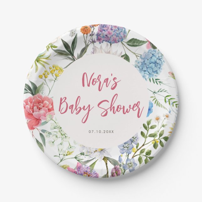 Assiettes En Carton Baby shower floral brillant (Devant)