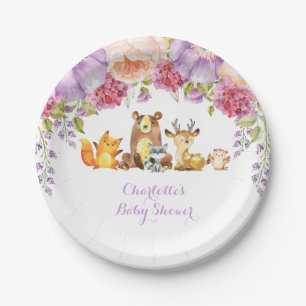 Assiettes En Carton Baby shower floral d'animaux de région boisée de