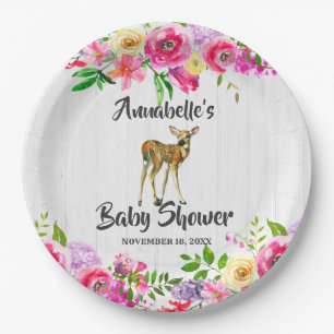 Assiettes En Carton Baby shower floral de cerf de bois