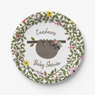 Assiettes En Carton Baby shower floral de la poupée Sloth