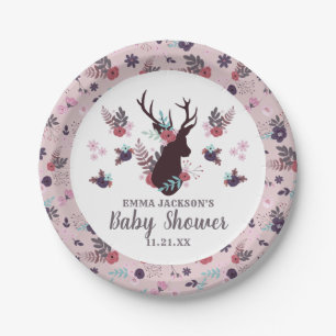 Assiettes En Carton Baby shower floral de la tête de cerf rustique Mau