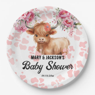 Assiettes En Carton Baby shower Floral de la Vache Sainte