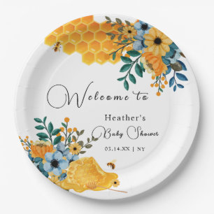 Assiettes En Carton Baby shower Floral de miel doux moderne Bienvenue