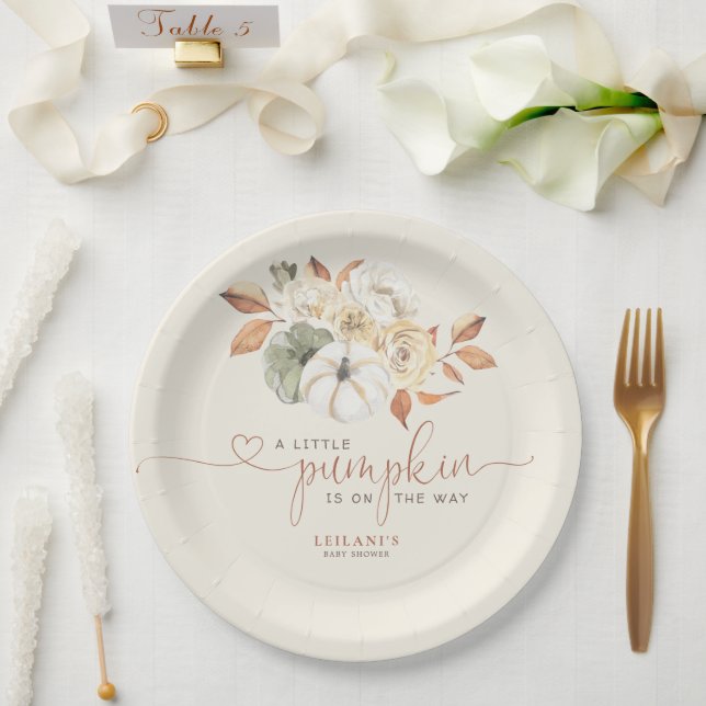 Assiettes En Carton Baby shower floral de petite aquarelle Citrouille (Mariage)