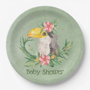 Assiettes En Carton Baby shower floral d'oiseaux tropicaux du Toucan