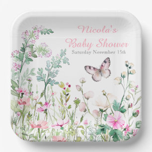 Assiettes En Carton Baby shower floral du papillon vert du printemps