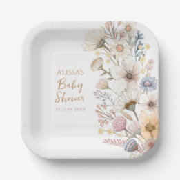 Assiettes En Carton Baby shower Floral fleur sauvage