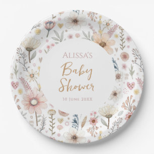 Assiettes En Carton Baby shower Floral fleur sauvage Boho