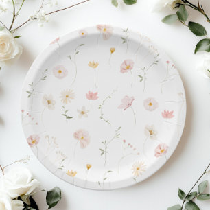 Assiettes En Carton Baby Shower Floral Fleur Sauvage Rose Pâle