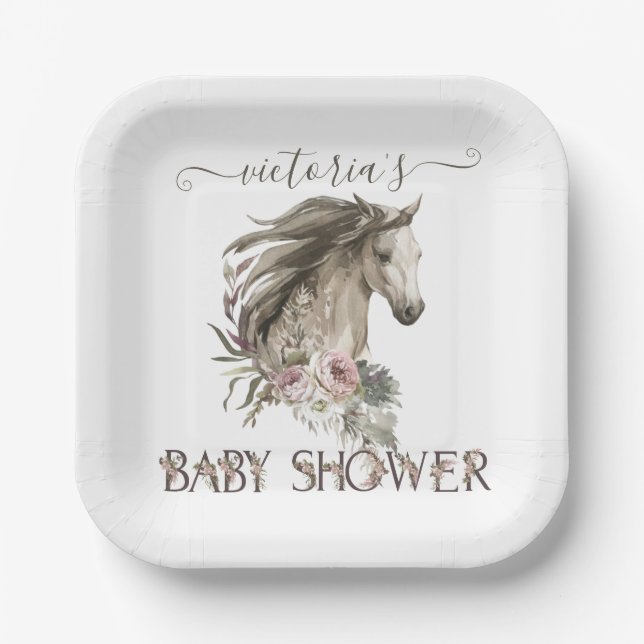 Assiettes En Carton Baby shower Floral Horse Ranch (Recto)