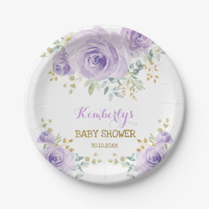 Assiettes En Carton Baby shower floral or souple Boho Lavender
