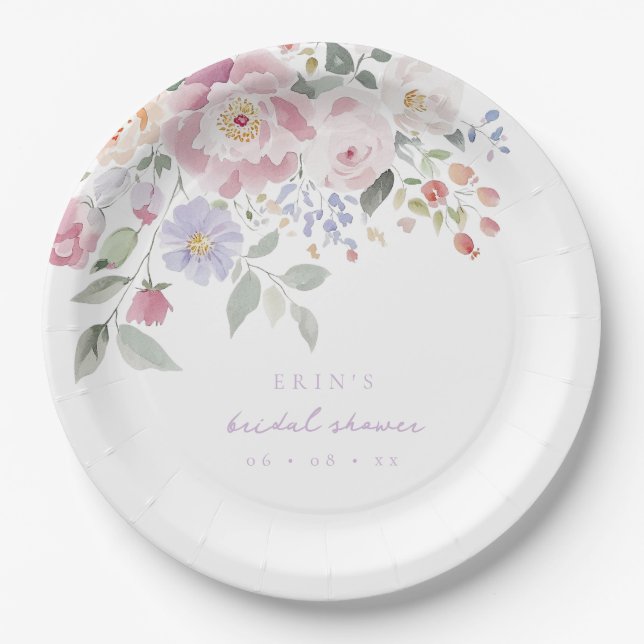 Assiettes En Carton Baby Shower Floral Pastel de Printemps (Devant)