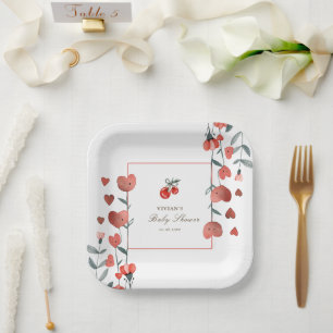 Assiettes En Carton Baby shower floral Red Cherry Heart