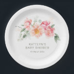 Assiettes En Carton baby shower floral rose aquarelle<br><div class="desc">bébé en fleur thème baby shower avec pivoines d'aquarelle rose. Le texte et d'autres fonctionnalités peuvent être personnalisés.</div>