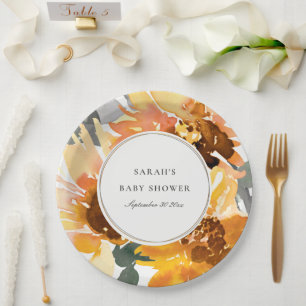 Assiettes En Carton Baby shower floral rustique de tournesol