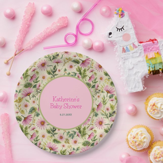 Assiettes En Carton Baby shower floral vibrant (Fête)