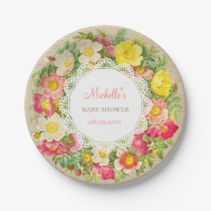 Assiettes En Carton Baby shower Floral vintage Ou Plaque Papier D'Anni