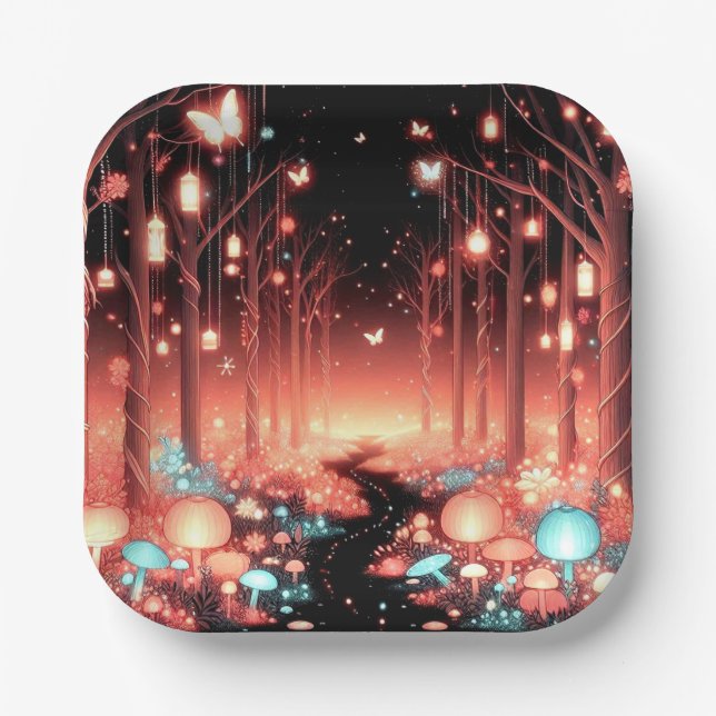 Assiettes En Carton Baby shower forestier boho Little Enchanted (Recto)