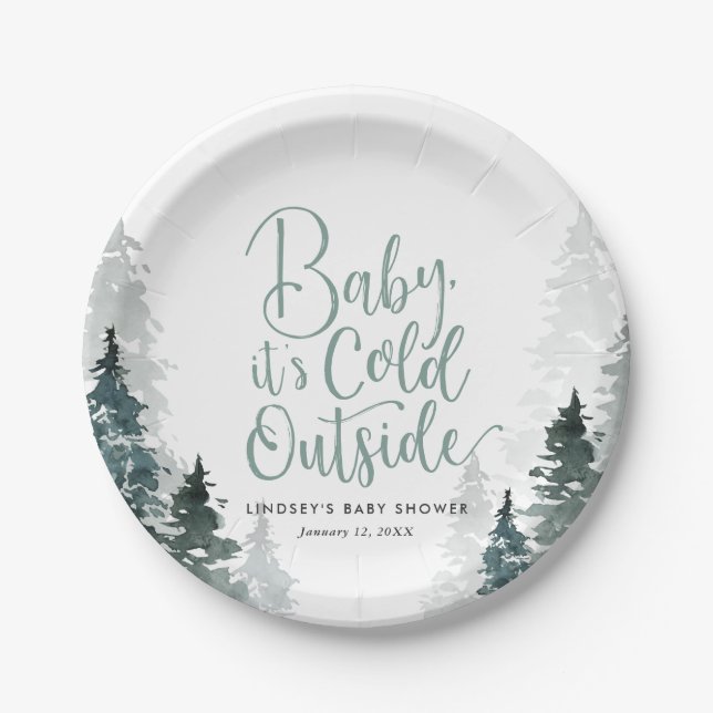 Assiettes En Carton Baby shower forestier d'hiver (Devant)