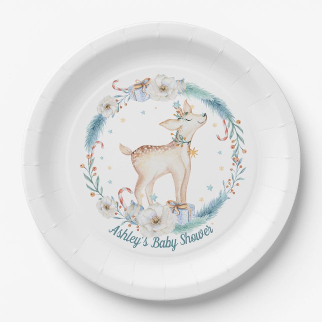 Assiettes En Carton Baby shower forestier hivernal mignon (Devant)