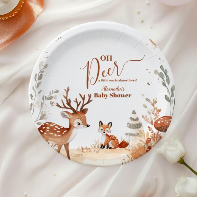 Assiettes En Carton Baby shower forestier Oh Deer Forest (Créateur téléchargé)