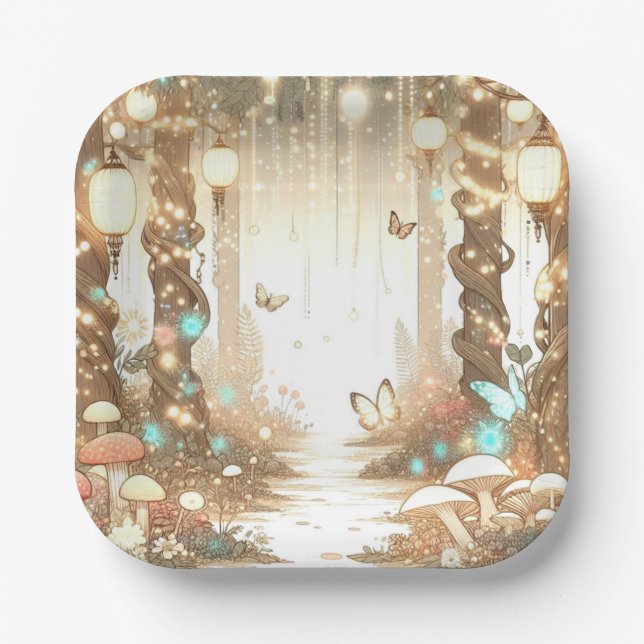 Assiettes En Carton Baby shower forestier simple enchanté magique (Recto)