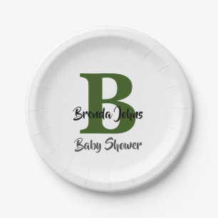 Assiettes En Carton Baby shower Forêt Vert Monogramme Jungle Thème