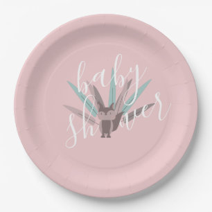 Assiettes En Carton Baby shower Fox Plumes de Bohême rose
