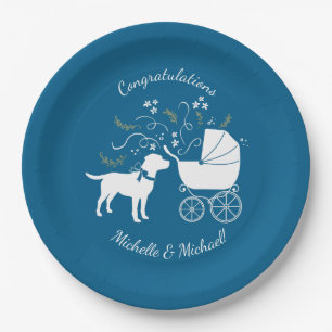 Assiettes En Carton Baby shower français de Bulldog Frenchie Blue
