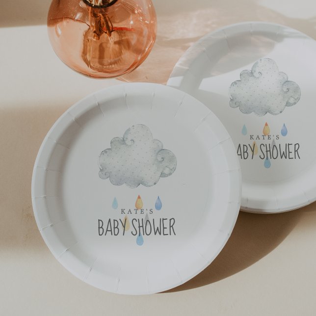 Assiettes En Carton Baby shower Garçon à nuage de pluie (Créateur téléchargé)