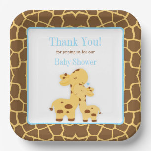 Assiettes En Carton Baby shower Garçon bleu Giraffe