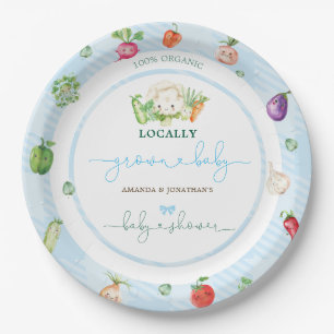 Assiettes En Carton Baby shower Garçon Blue Farm Vegetables