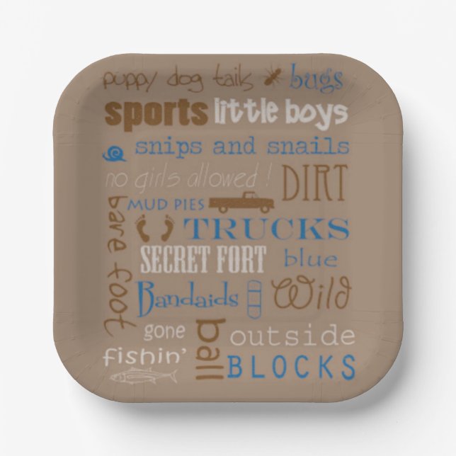 Assiettes En Carton Baby shower Garçon Brown Blue Snipe et Snails (Recto)