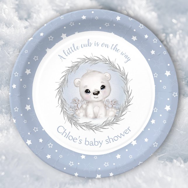 Assiettes En Carton Baby shower garçon d'hiver de l'ours polaire migno (Cute Polar Bear Winter Boy Baby Shower Paper Plates)